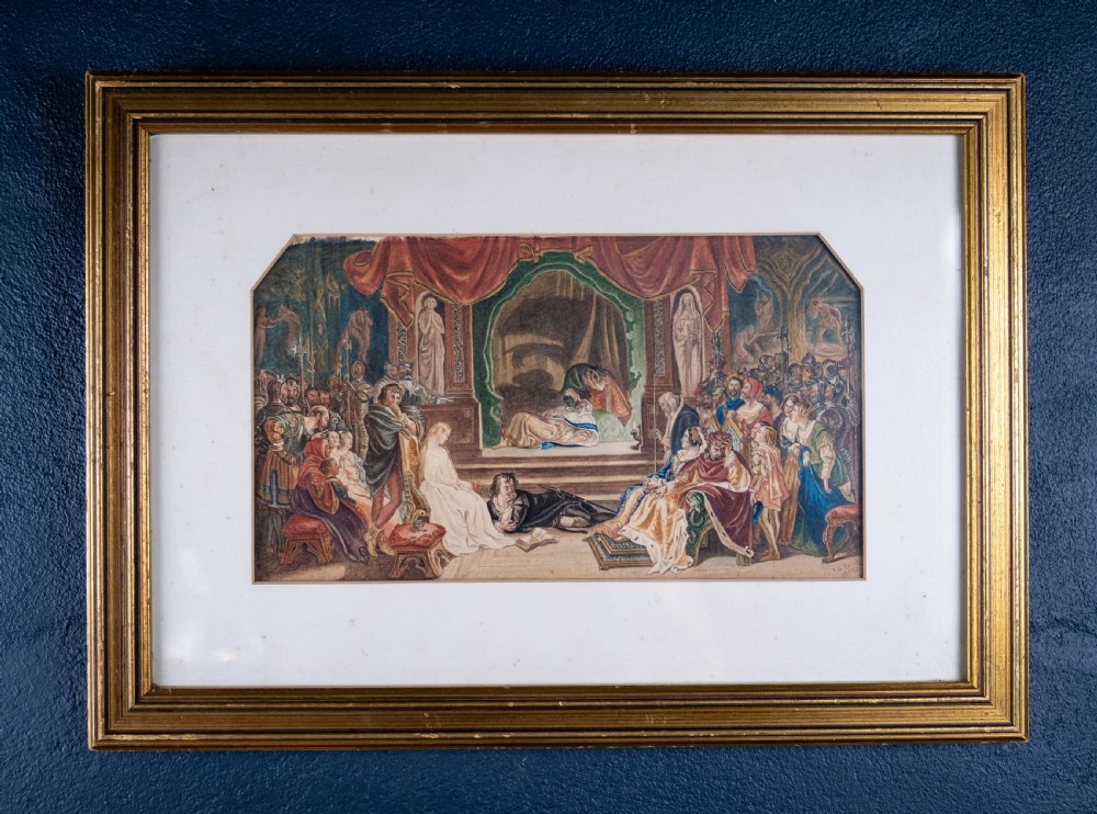 After Daniel Maclise (Irish 1806-1870) 'The Play Scene From Hamlet'. Watercolour. Dated 1858. View VII