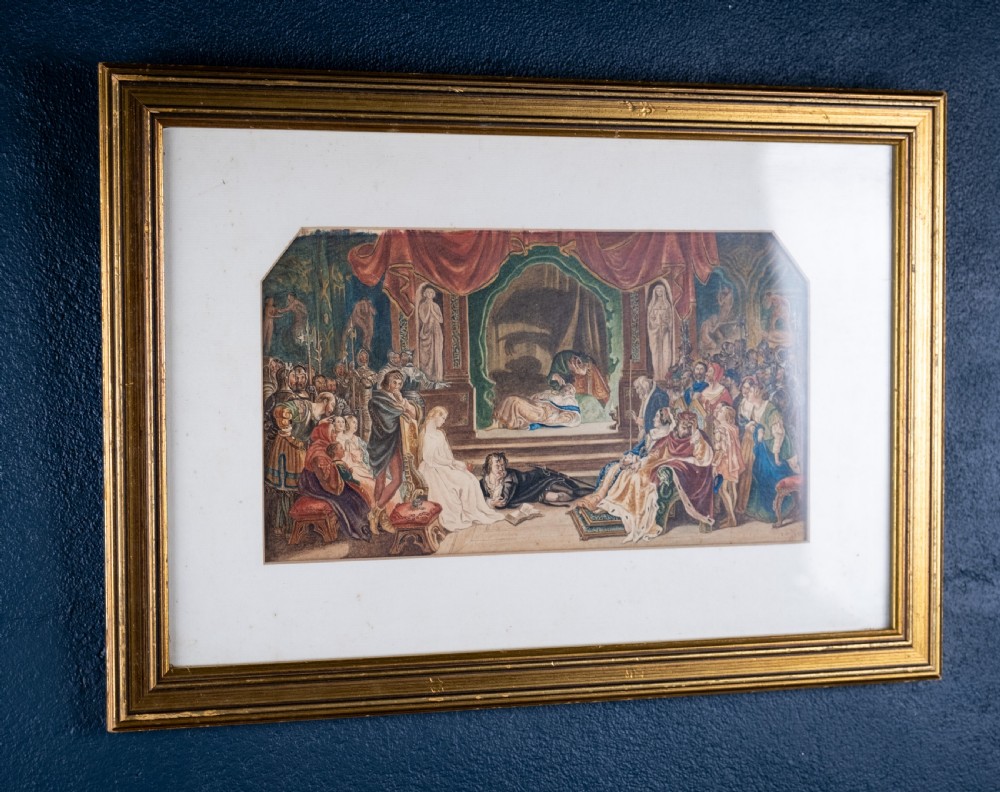 After Daniel Maclise (Irish 1806-1870) 'The Play Scene From Hamlet'. Watercolour. Dated 1858. View VIII