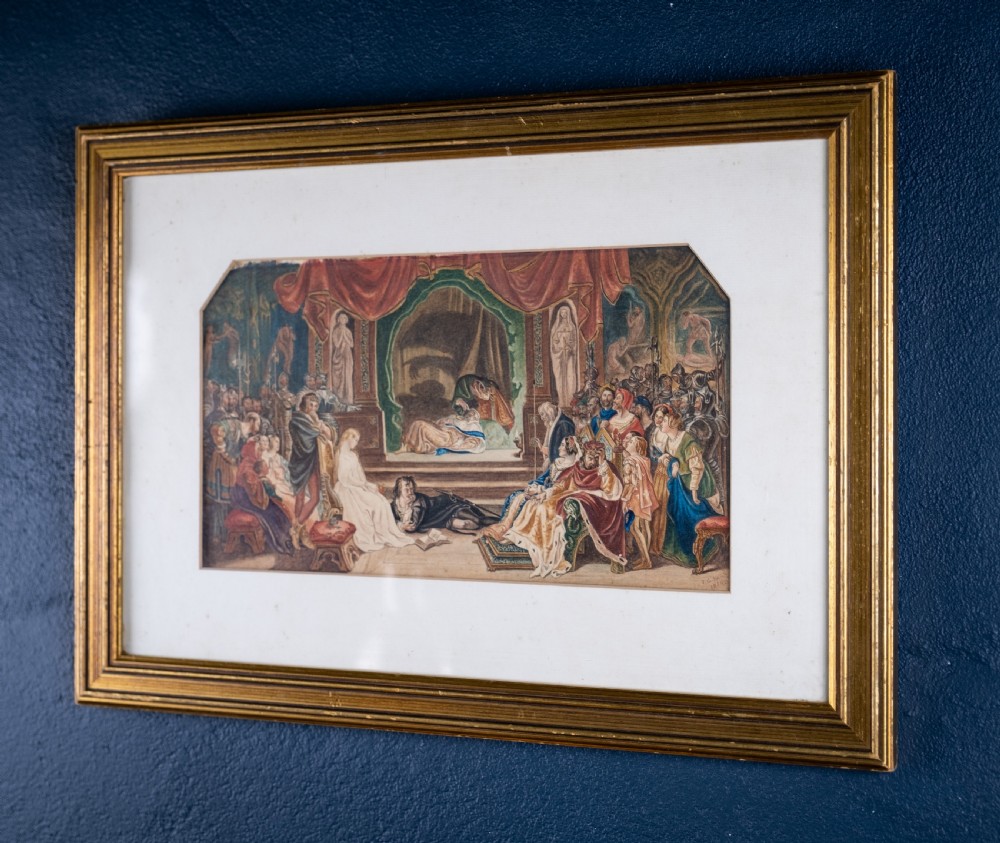 After Daniel Maclise (Irish 1806-1870) 'The Play Scene From Hamlet'. Watercolour. Dated 1858. View IX