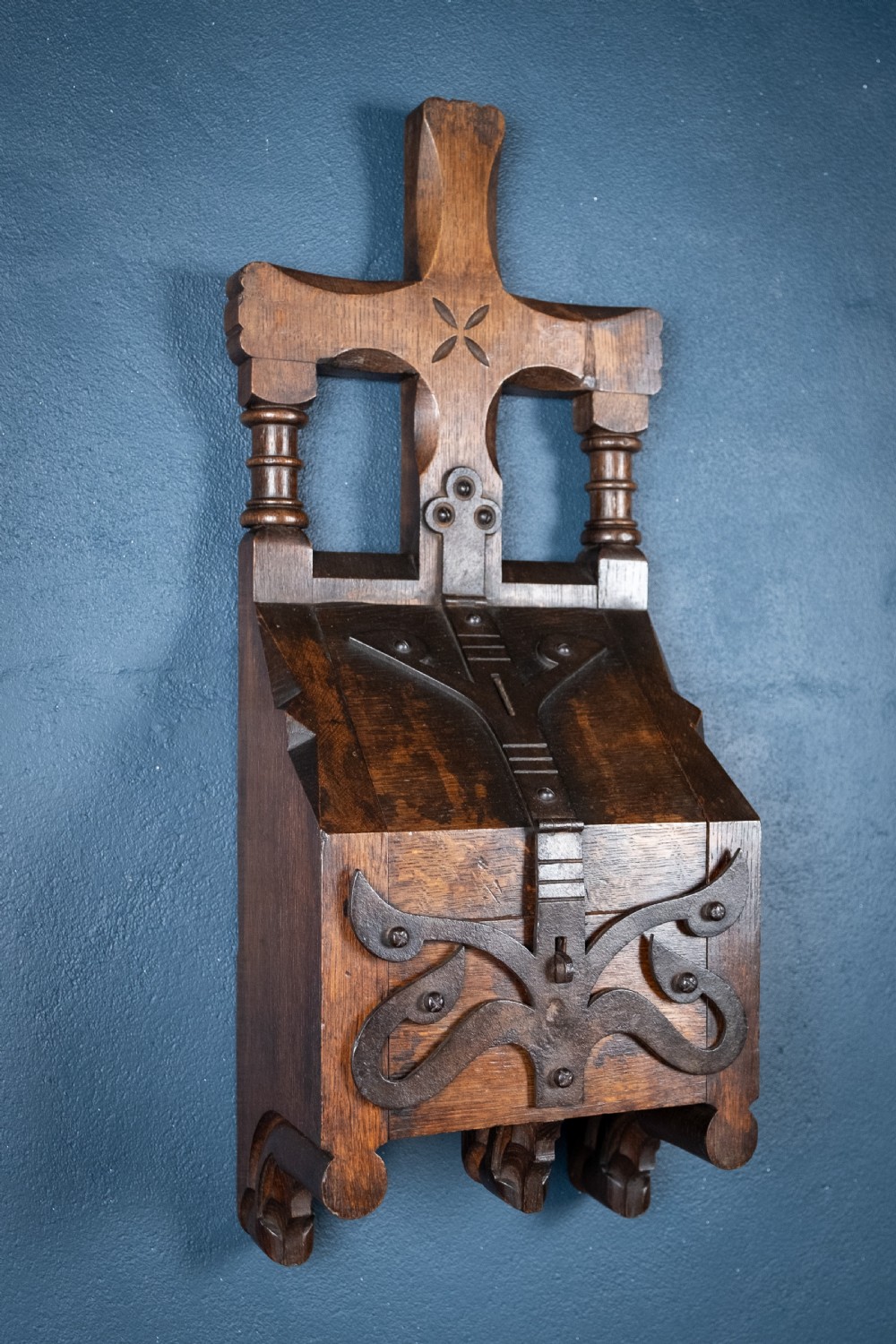Arts & Crafts Gothic Revival Oak & Iron Church Collection Box View II