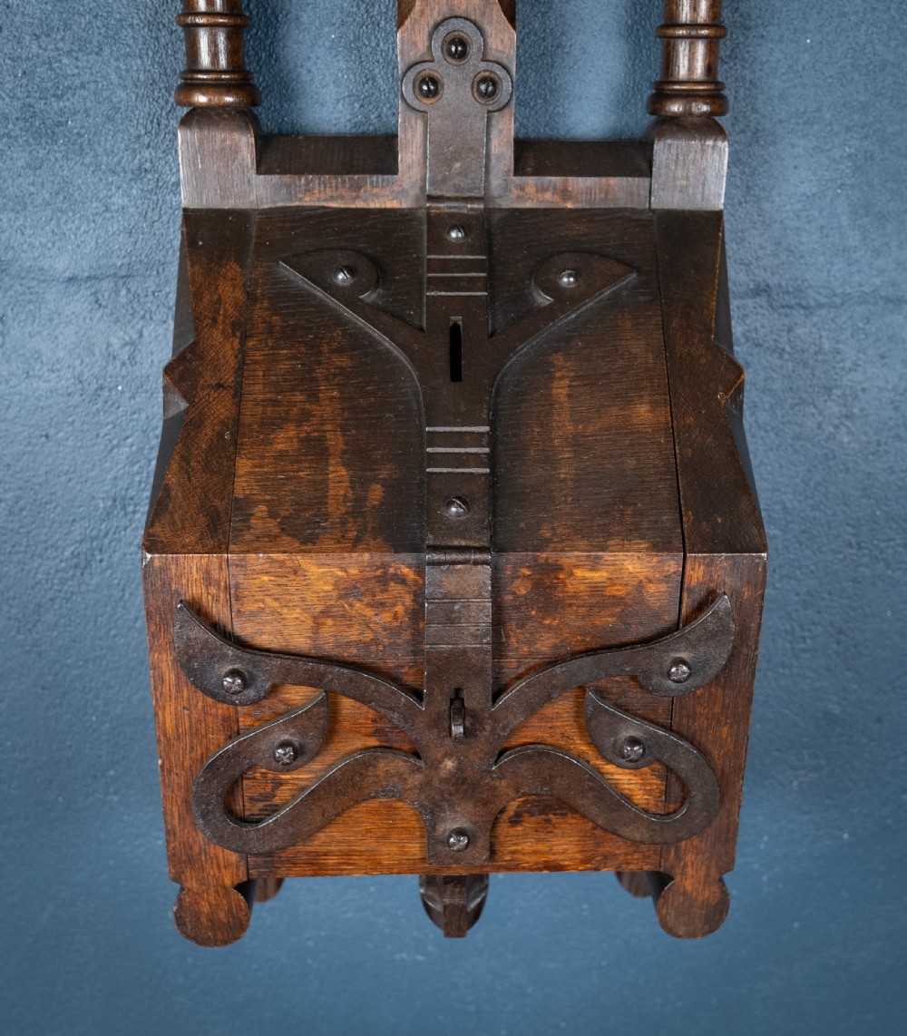 Arts & Crafts Gothic Revival Oak & Iron Church Collection Box View IV