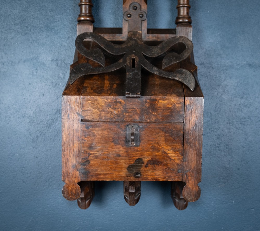 Arts & Crafts Gothic Revival Oak & Iron Church Collection Box View VI