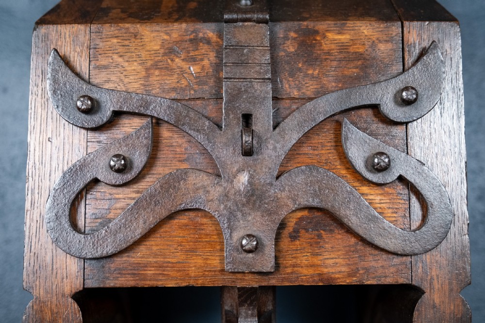 Arts & Crafts Gothic Revival Oak & Iron Church Collection Box View VIII