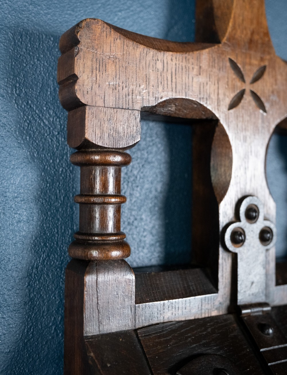 Arts & Crafts Gothic Revival Oak & Iron Church Collection Box View IX