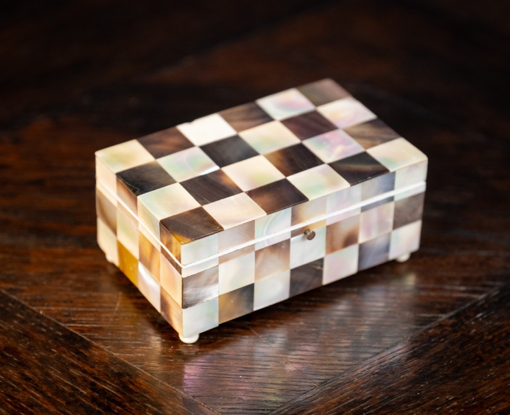 Mother of Pearl & Abalone Chequered Trinket Box, c.1910