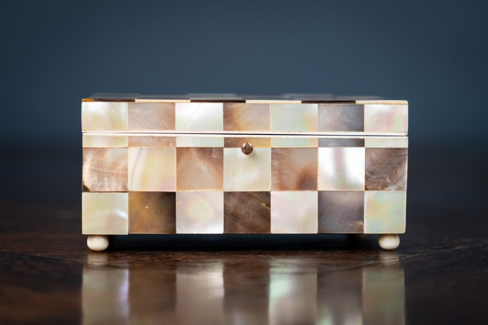 Mother of Pearl & Abalone Chequered Trinket Box, c.1910 View IV