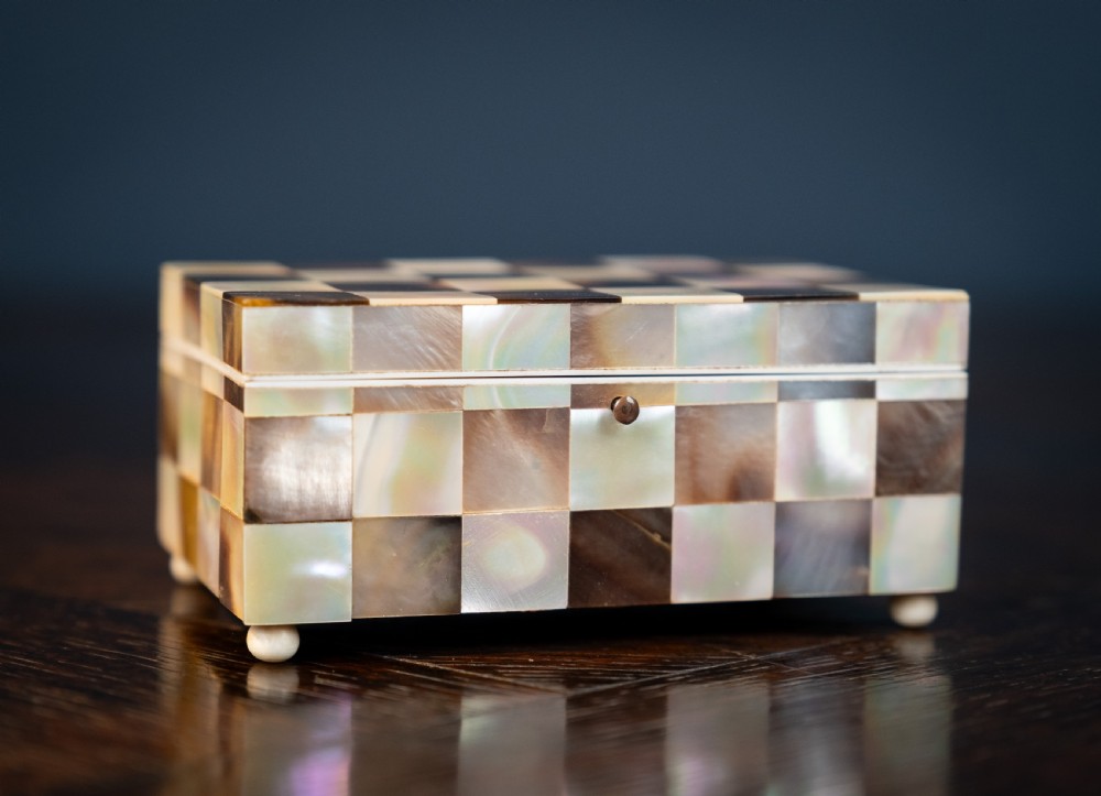 Mother of Pearl & Abalone Chequered Trinket Box, c.1910 View V