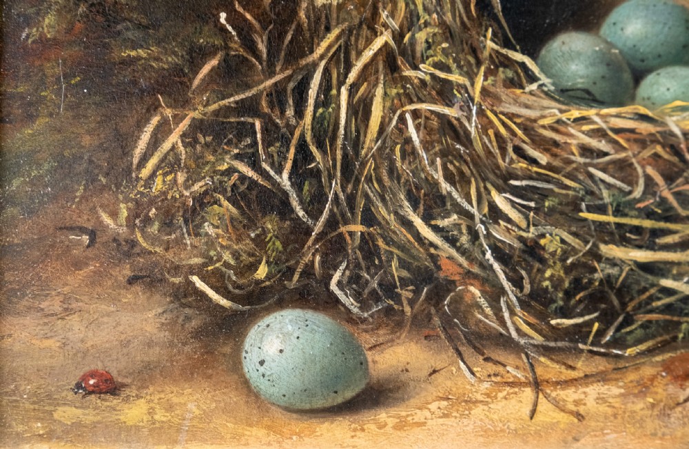 Fanny Wycliffe Goodwin (fl.1840-1850) - Bird's Nest & Primrose. Oil On Board. View V