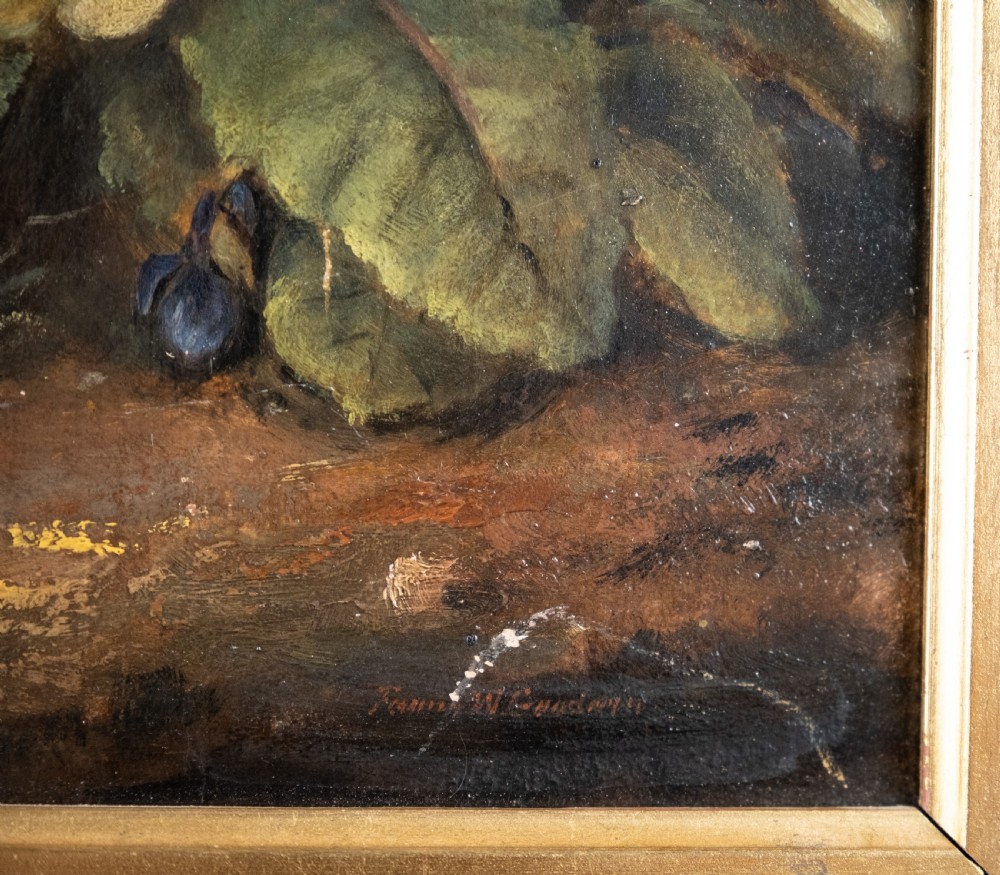 Fanny Wycliffe Goodwin (fl.1840-1850) - Bird's Nest & Primrose. Oil On Board. View VII
