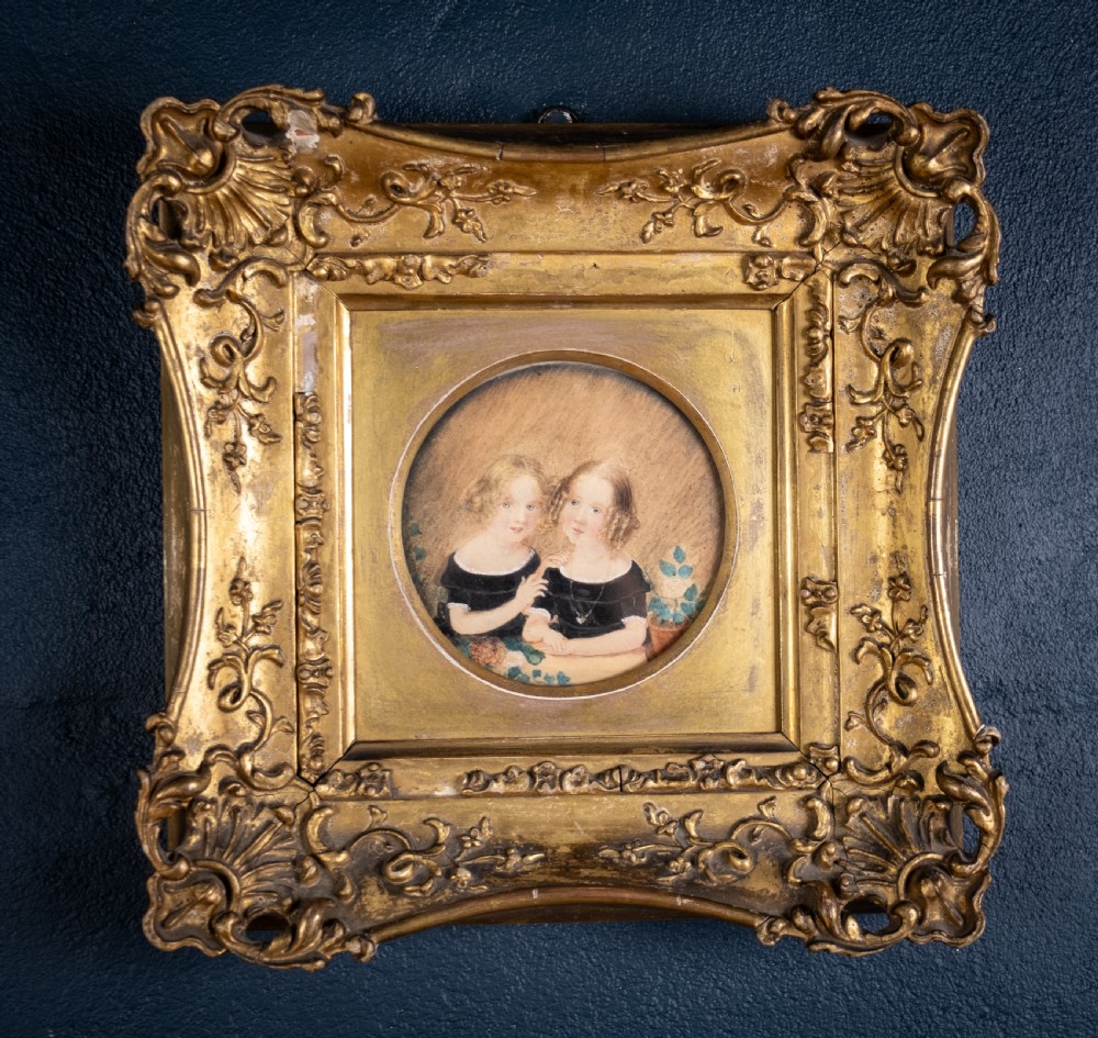 19th Century Watercolour & Pencil - Two Young Girls