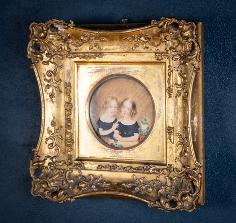 19th Century Watercolour & Pencil - Two Young Girls View III