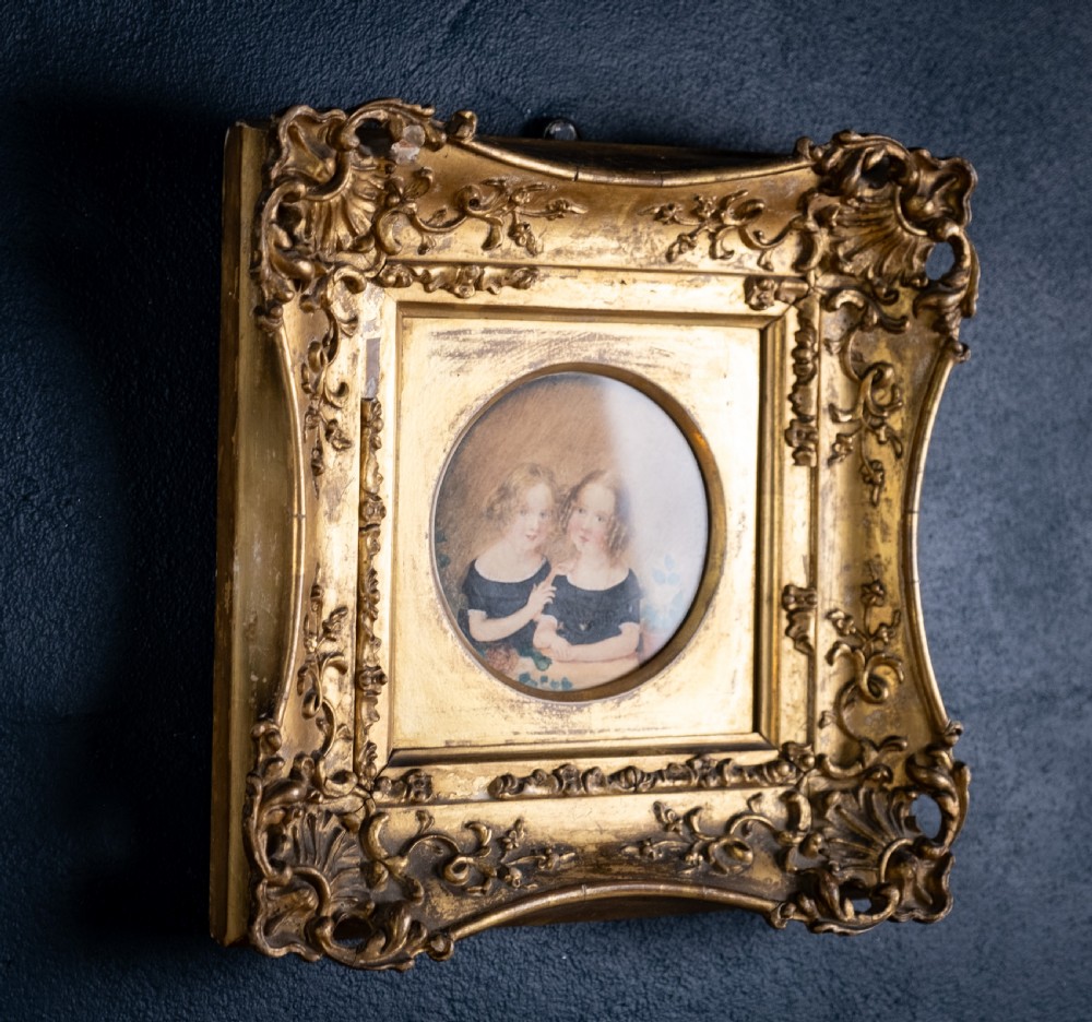 19th Century Watercolour & Pencil - Two Young Girls View V