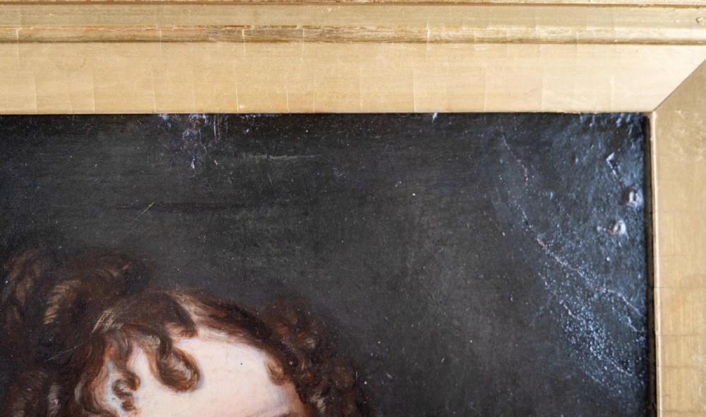 19th Century Portrait Of A Young Lady With Tartan Shawl. Oil On Board. View VII