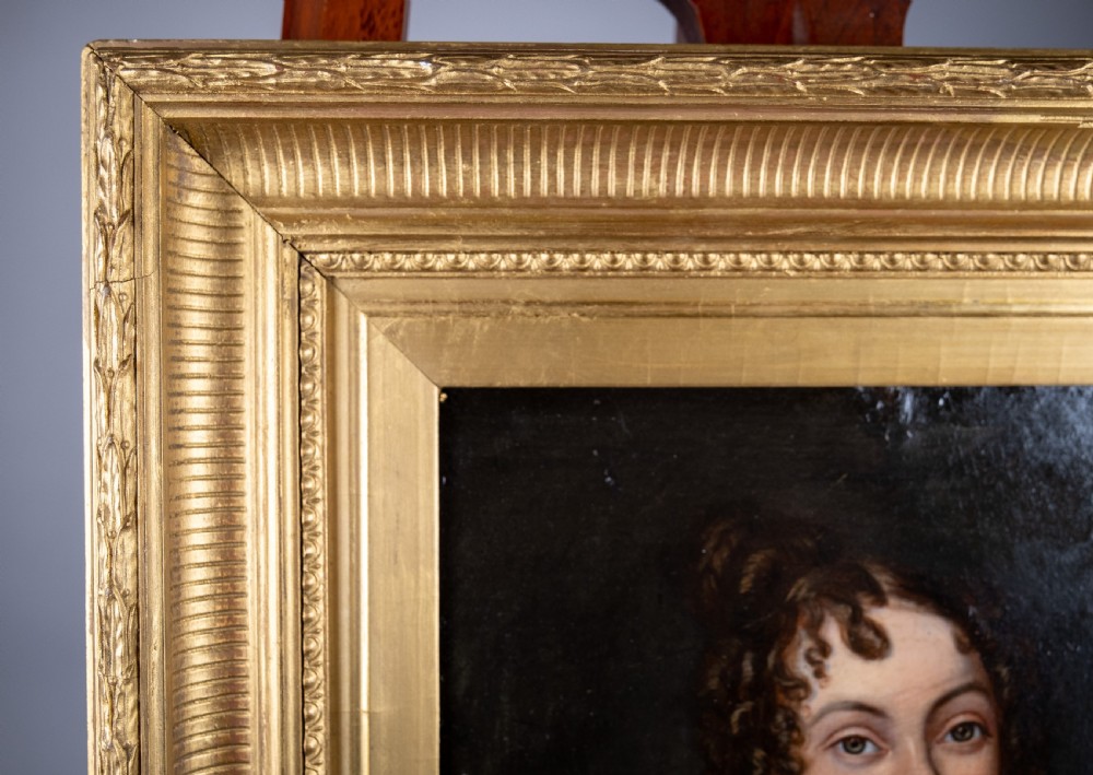 19th Century Portrait Of A Young Lady With Tartan Shawl. Oil On Board. View IX