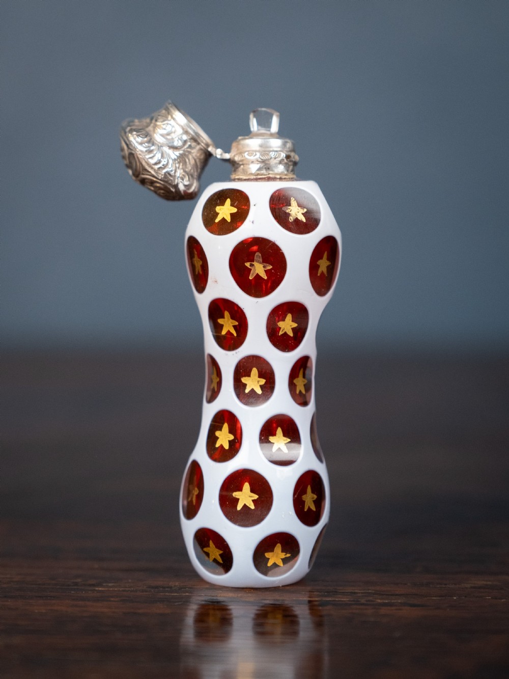 19th Century Bohemian Ruby & White Glass Silver Scent Bottle