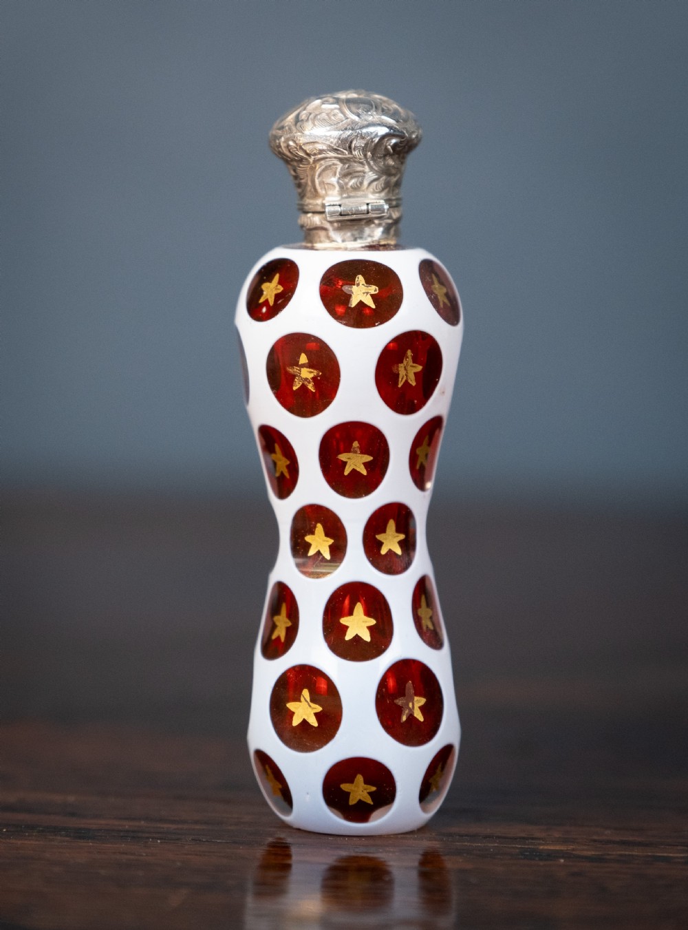 19th Century Bohemian Ruby & White Glass Silver Scent Bottle View II