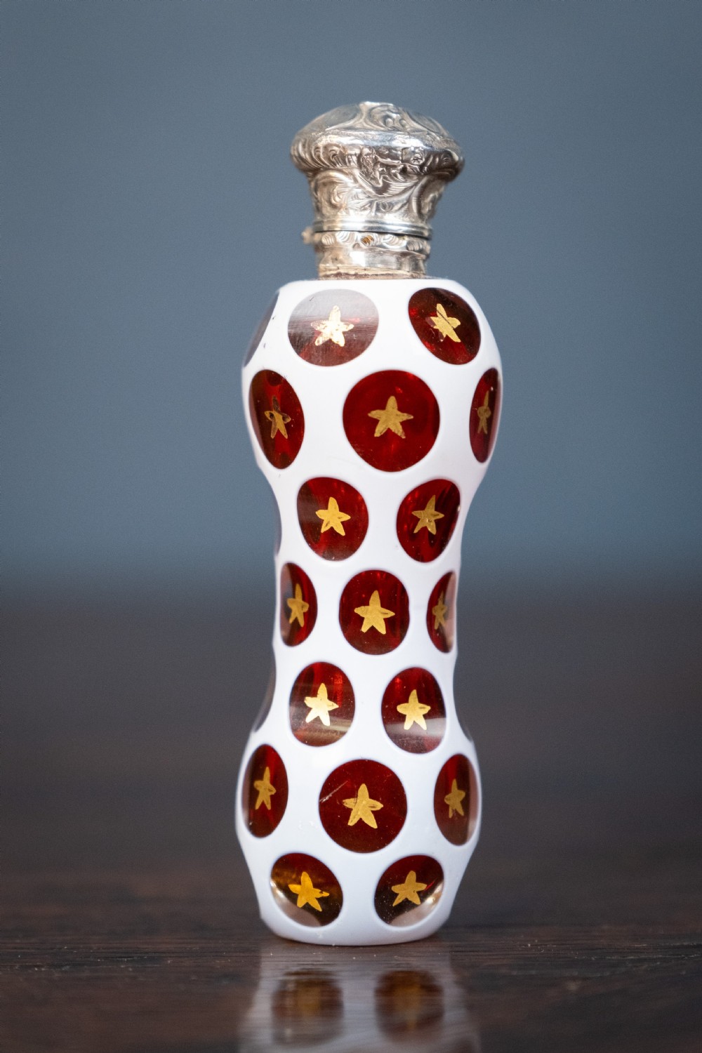 19th Century Bohemian Ruby & White Glass Silver Scent Bottle View IV