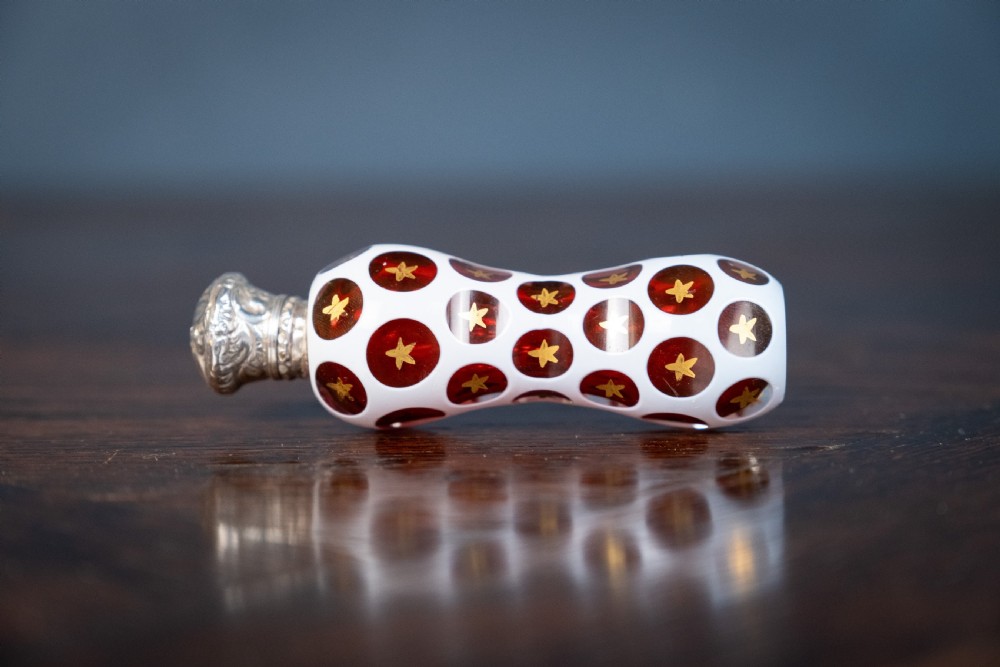 19th Century Bohemian Ruby & White Glass Silver Scent Bottle View VI