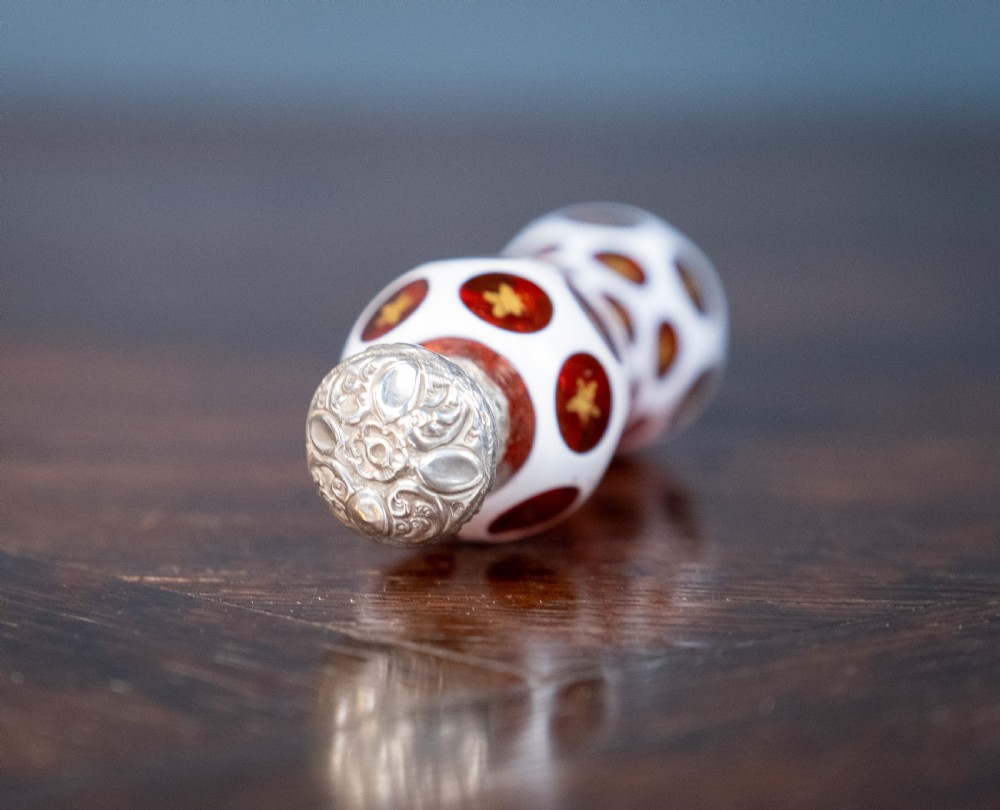 19th Century Bohemian Ruby & White Glass Silver Scent Bottle View VII