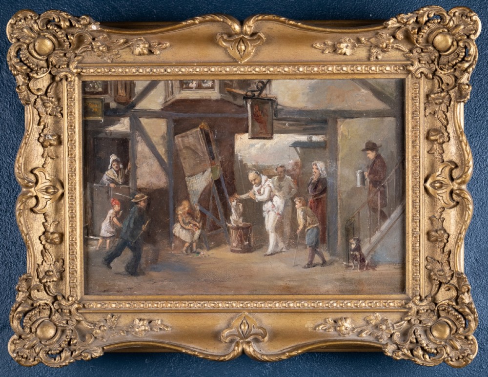 The Street Entertainer - Signed & Dated 1880. Oil On Canvas