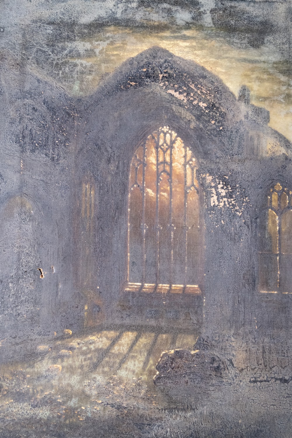 19th Century Oil On Canvas - Melrose Abbey In Moonlight View IV