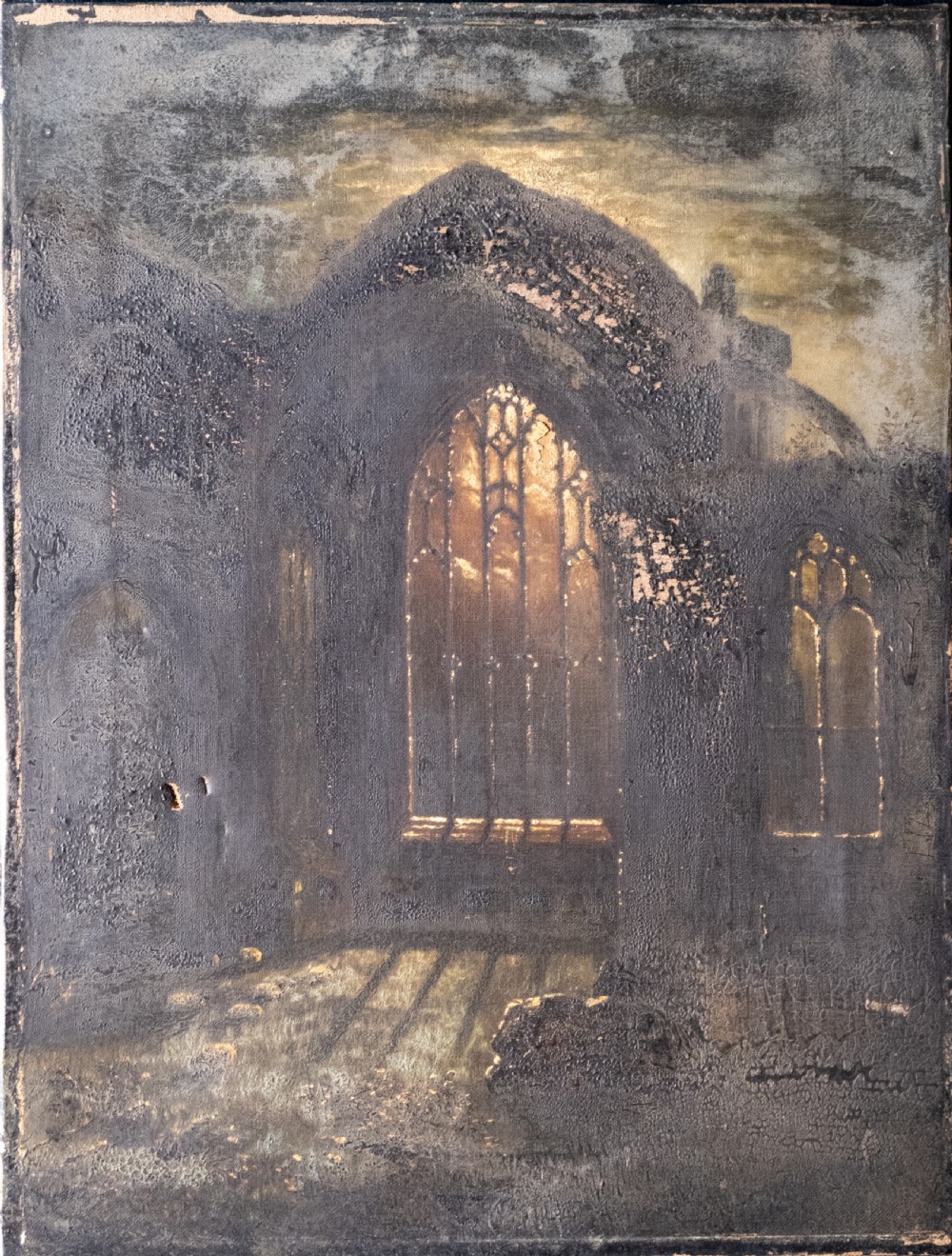 19th Century Oil On Canvas - Melrose Abbey In Moonlight View II