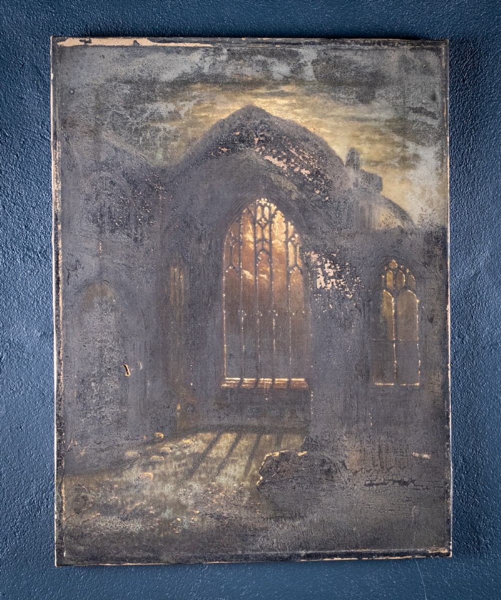 19th Century Oil On Canvas - Melrose Abbey In Moonlight
