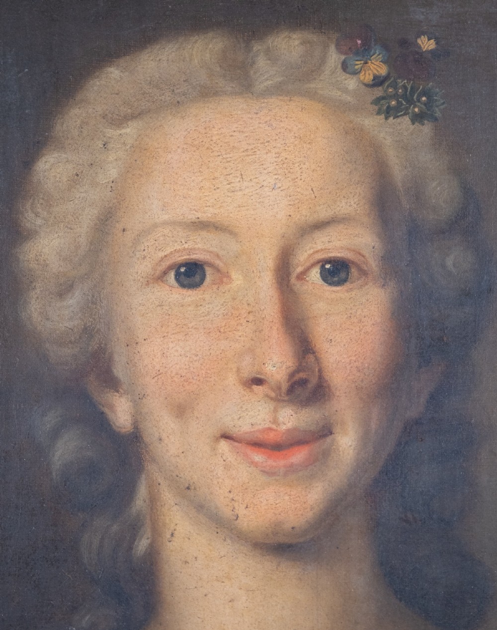 Large 18th Century Portrait Of A Young Lady In A Silk Dress. Oil On Canvas. View IV