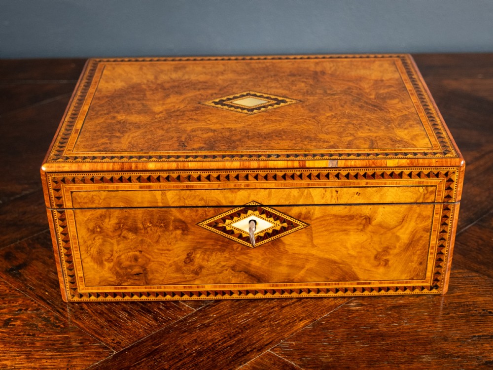 Victorian Walnut Tunbridge Ware Writing Slope View II