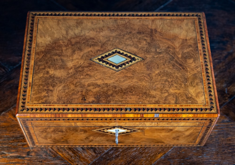 Victorian Walnut Tunbridge Ware Writing Slope View V