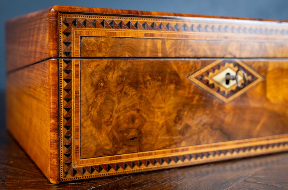 Victorian Walnut Tunbridge Ware Writing Slope View IX