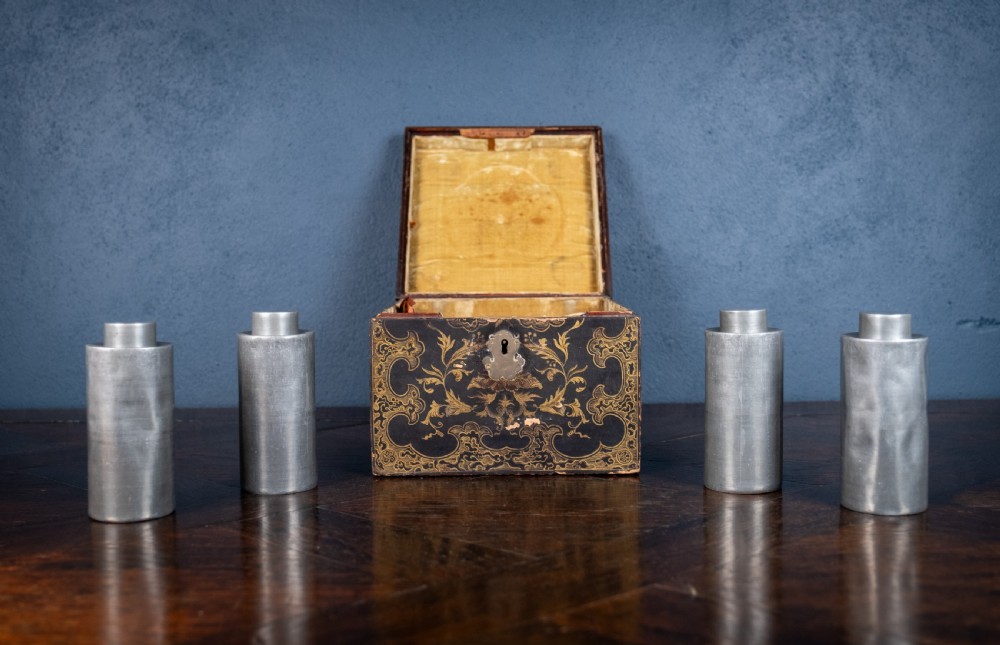 18th Century Black & Gold Lacquer Tea Caddy