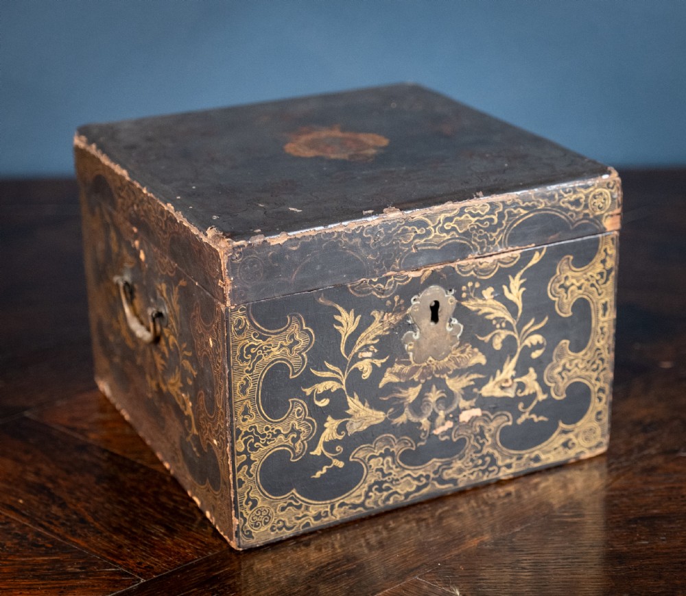18th Century Black & Gold Lacquer Tea Caddy View II
