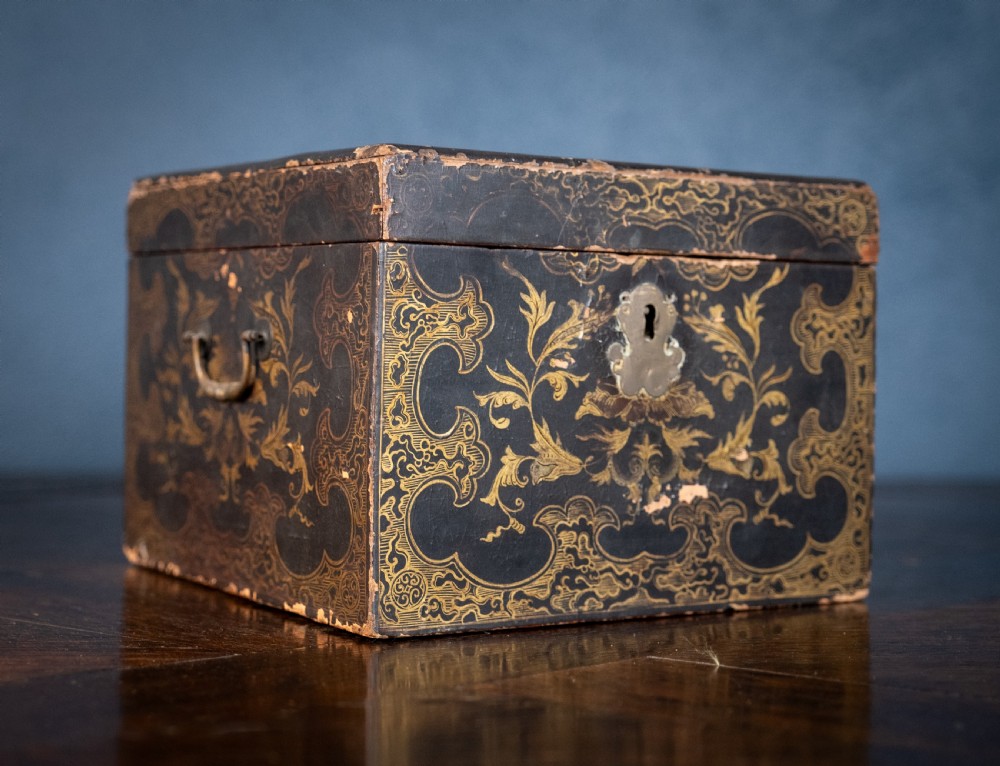 18th Century Black & Gold Lacquer Tea Caddy View III