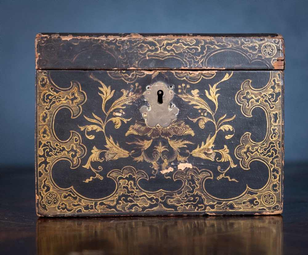 18th Century Black & Gold Lacquer Tea Caddy View IV