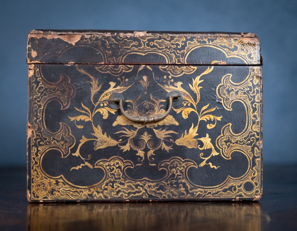 18th Century Black & Gold Lacquer Tea Caddy View X