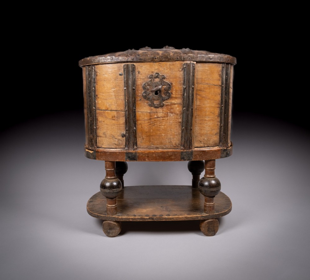 18th Century Swedish Bentwood Pine & Iron Strong Box View II