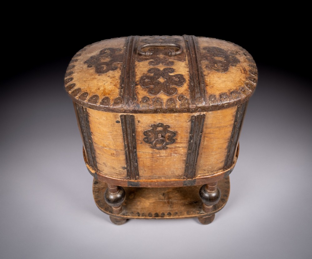 18th Century Swedish Bentwood Pine & Iron Strong Box View III