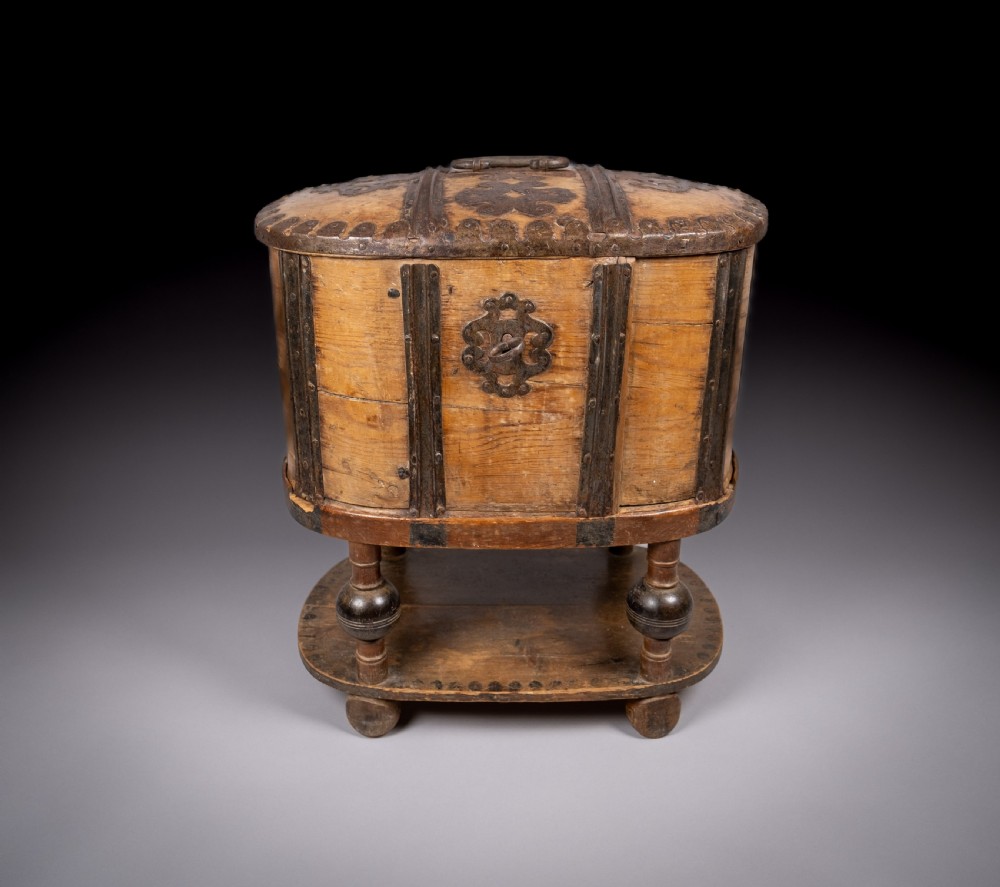 18th Century Swedish Bentwood Pine & Iron Strong Box View V