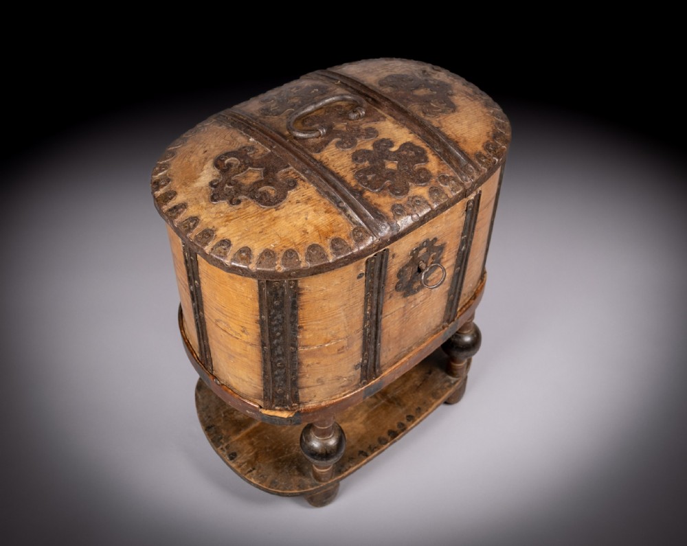 18th Century Swedish Bentwood Pine & Iron Strong Box View VI
