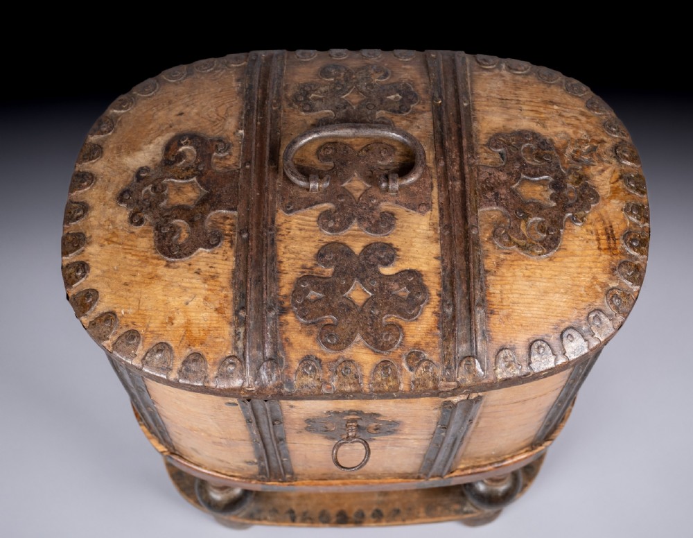 18th Century Swedish Bentwood Pine & Iron Strong Box View VII