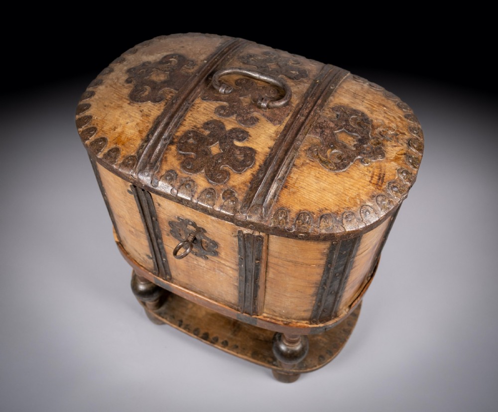 18th Century Swedish Bentwood Pine & Iron Strong Box View VIII