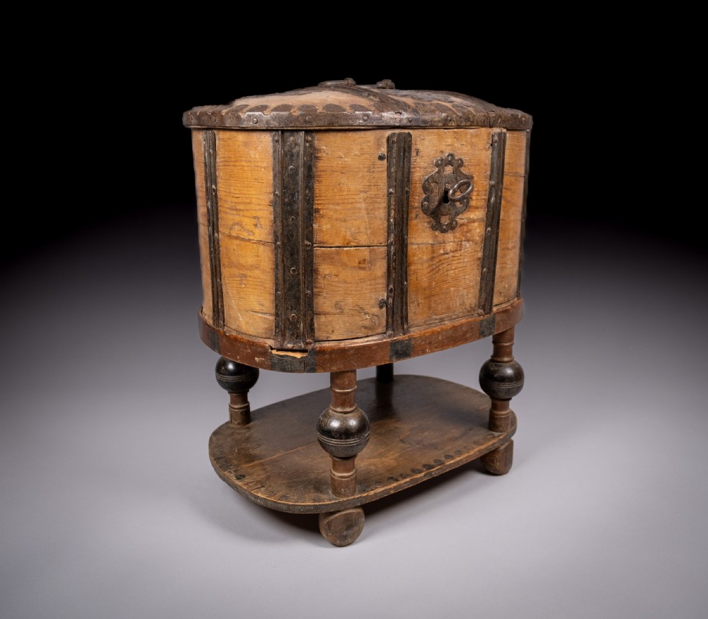 18th Century Swedish Bentwood Pine & Iron Strong Box View IX