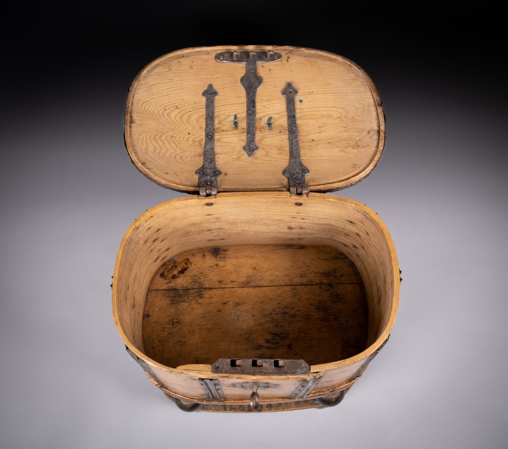 18th Century Swedish Bentwood Pine & Iron Strong Box View XVII