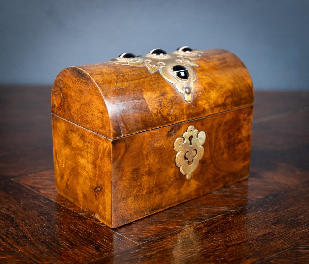 Victorian Walnut & Agate Cabochon Casket / Box