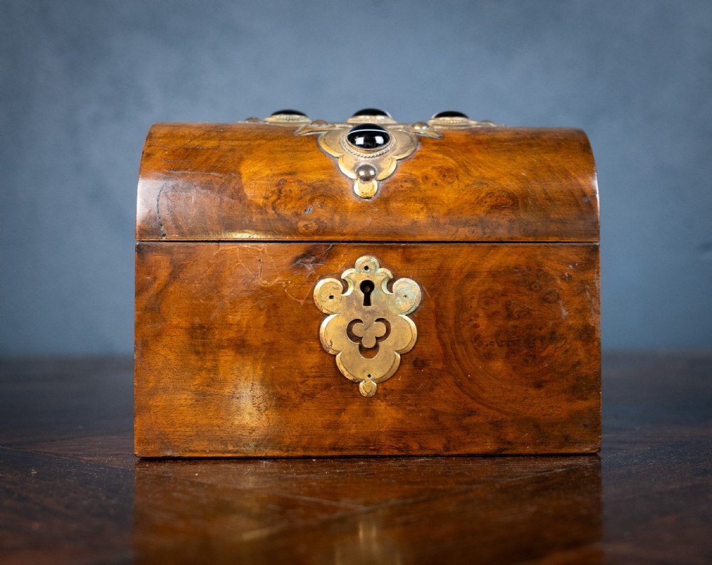 Victorian Walnut & Agate Cabochon Casket / Box View II