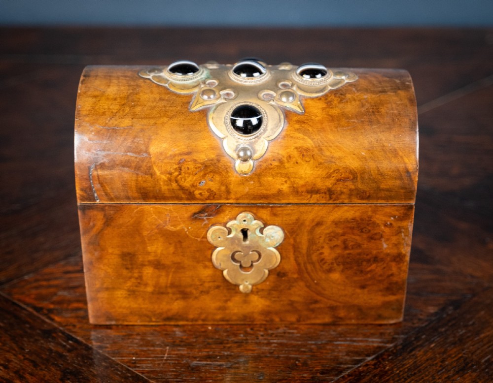 Victorian Walnut & Agate Cabochon Casket / Box View III