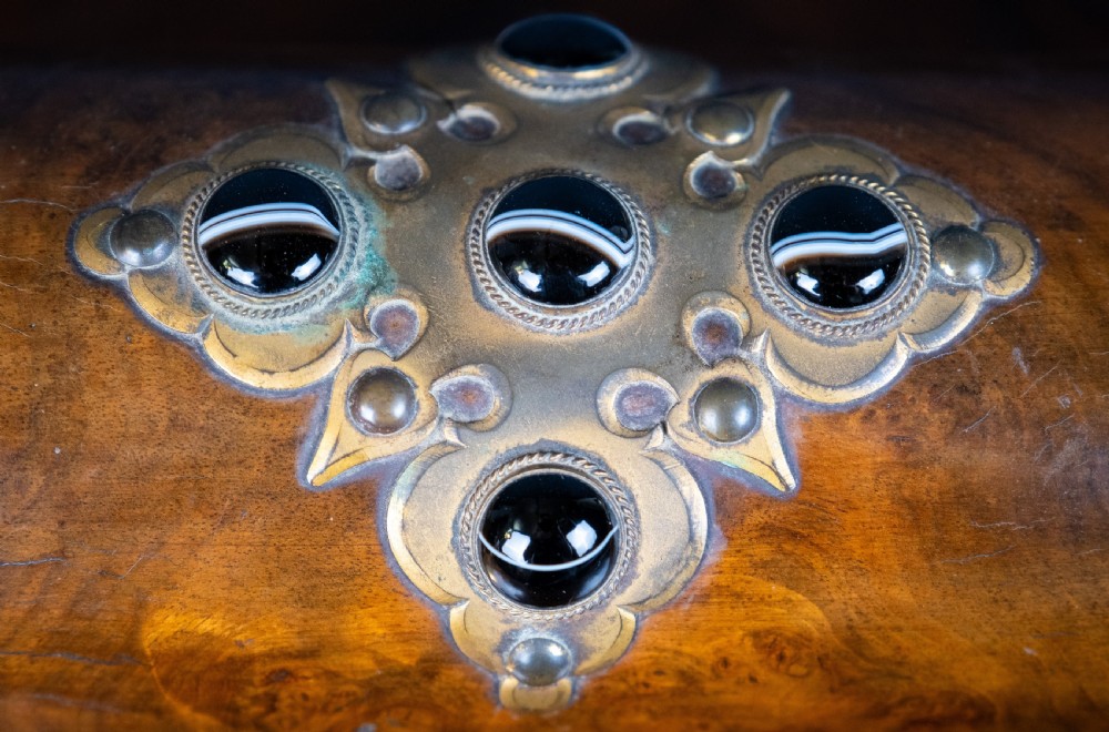 Victorian Walnut & Agate Cabochon Casket / Box View IV
