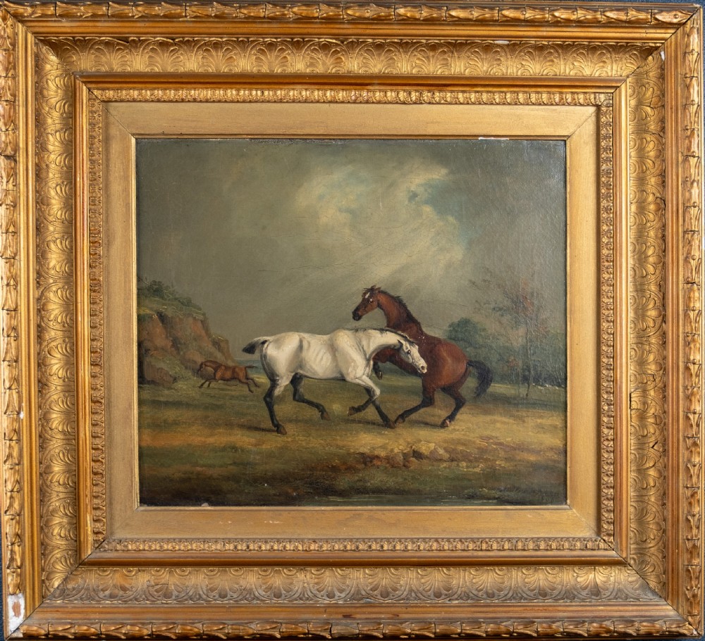 Circle of Samuel Alken (British, 1784-1825) - Horses In Pasture (Signed 'S. Alken, 1806'). Oil On Canvas. 