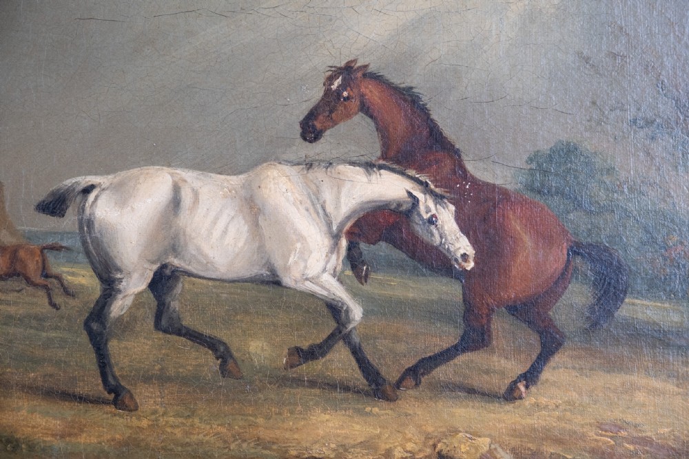 Circle of Samuel Alken (British, 1784-1825) - Horses In Pasture (Signed 'S. Alken, 1806'). Oil On Canvas.  View IX